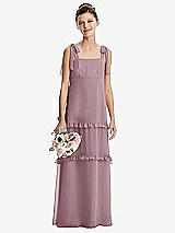 Front View Thumbnail - Dusty Rose Tie-Shoulder Juniors Dress with Tiered Ruffle Skirt