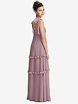 Rear View Thumbnail - Dusty Rose Tie-Shoulder Juniors Dress with Tiered Ruffle Skirt