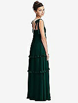 Rear View Thumbnail - Evergreen Tie-Shoulder Juniors Dress with Tiered Ruffle Skirt