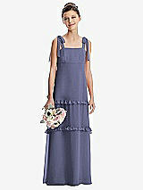 Front View Thumbnail - French Blue Tie-Shoulder Juniors Dress with Tiered Ruffle Skirt