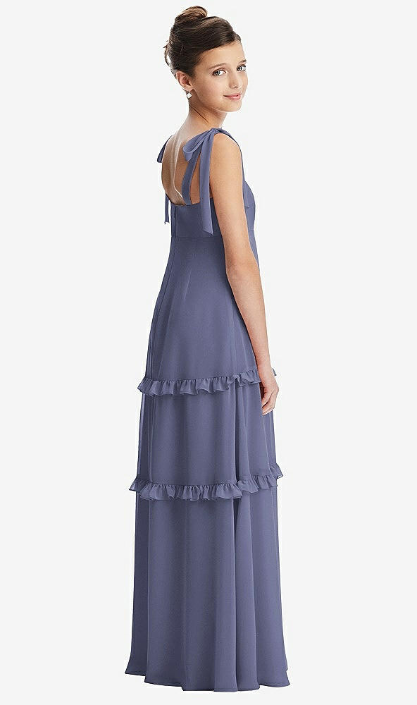 Back View - French Blue Tie-Shoulder Juniors Dress with Tiered Ruffle Skirt