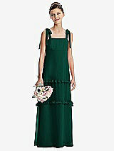 Front View Thumbnail - Hunter Green Tie-Shoulder Juniors Dress with Tiered Ruffle Skirt