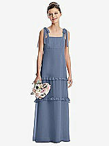 Front View Thumbnail - Larkspur Blue Tie-Shoulder Juniors Dress with Tiered Ruffle Skirt