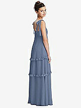 Rear View Thumbnail - Larkspur Blue Tie-Shoulder Juniors Dress with Tiered Ruffle Skirt