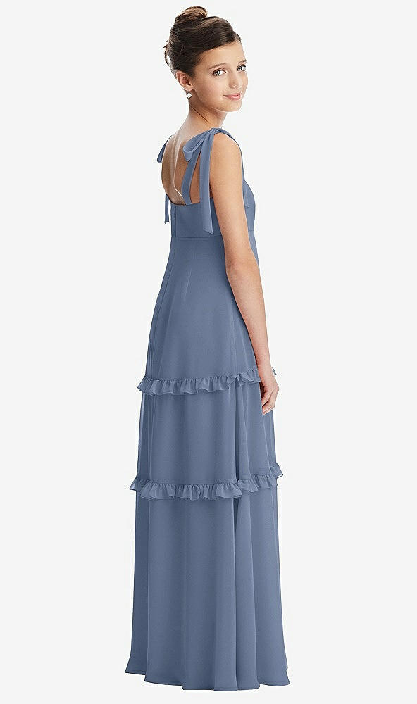 Back View - Larkspur Blue Tie-Shoulder Juniors Dress with Tiered Ruffle Skirt
