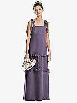 Front View Thumbnail - Lavender Tie-Shoulder Juniors Dress with Tiered Ruffle Skirt