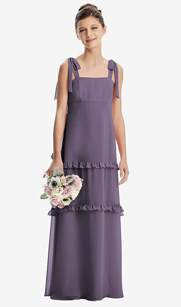 Front View - Lavender Tie-Shoulder Juniors Dress with Tiered Ruffle Skirt