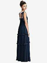 Rear View Thumbnail - Midnight Navy Tie-Shoulder Juniors Dress with Tiered Ruffle Skirt