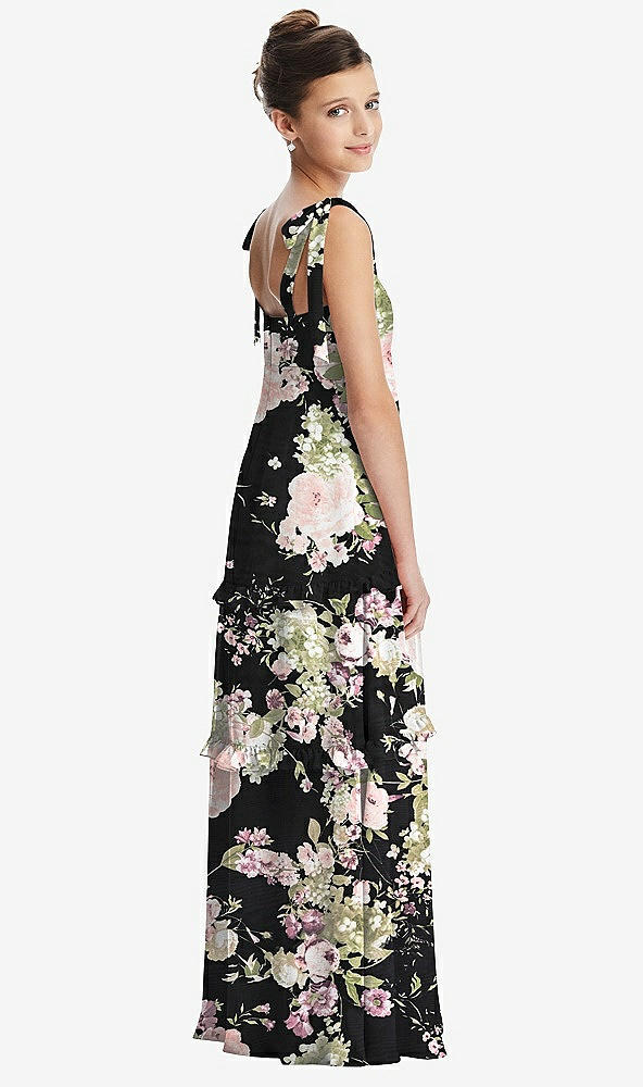 Back View - Noir Garden Tie-Shoulder Juniors Dress with Tiered Ruffle Skirt