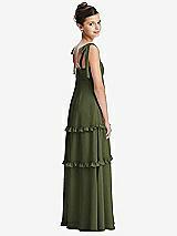 Rear View Thumbnail - Olive Green Tie-Shoulder Juniors Dress with Tiered Ruffle Skirt