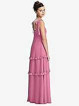 Rear View Thumbnail - Orchid Pink Tie-Shoulder Juniors Dress with Tiered Ruffle Skirt