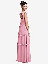 Rear View Thumbnail - Peony Pink Tie-Shoulder Juniors Dress with Tiered Ruffle Skirt