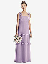 Front View Thumbnail - Pale Purple Tie-Shoulder Juniors Dress with Tiered Ruffle Skirt