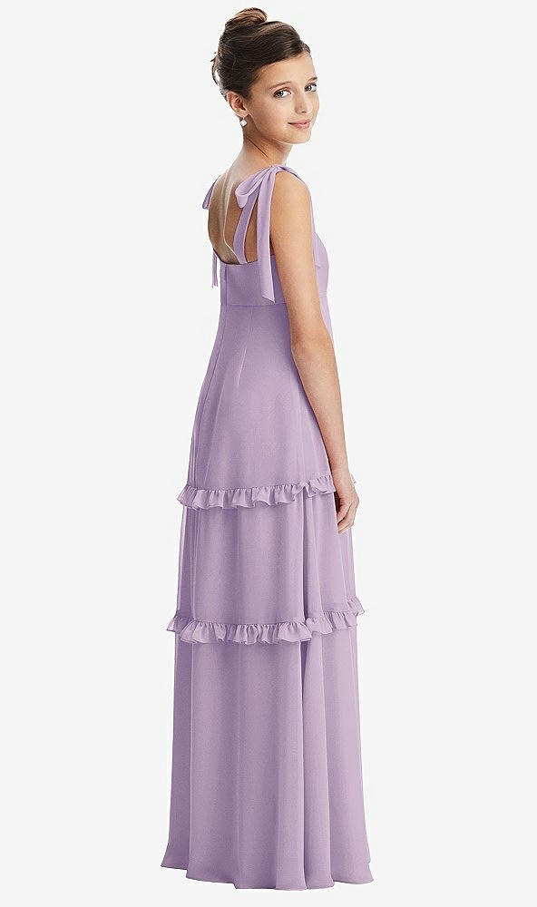 Back View - Pale Purple Tie-Shoulder Juniors Dress with Tiered Ruffle Skirt