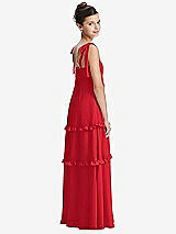 Rear View Thumbnail - Parisian Red Tie-Shoulder Juniors Dress with Tiered Ruffle Skirt