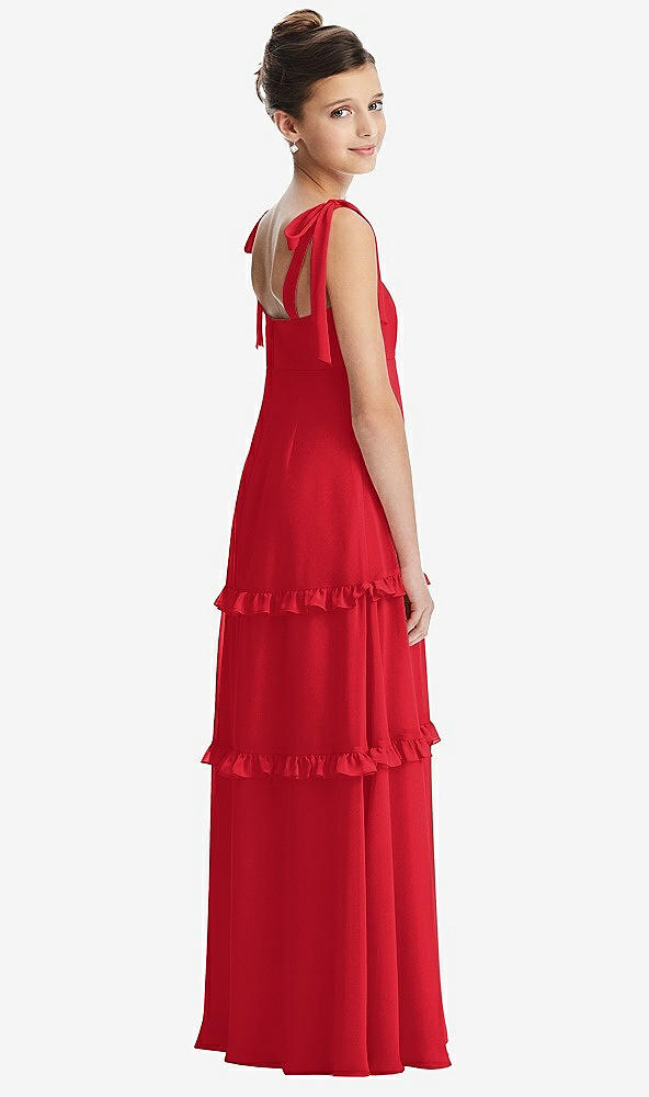 Back View - Parisian Red Tie-Shoulder Juniors Dress with Tiered Ruffle Skirt