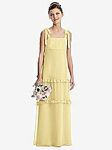 Front View Thumbnail - Pale Yellow Tie-Shoulder Juniors Dress with Tiered Ruffle Skirt