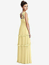 Rear View Thumbnail - Pale Yellow Tie-Shoulder Juniors Dress with Tiered Ruffle Skirt