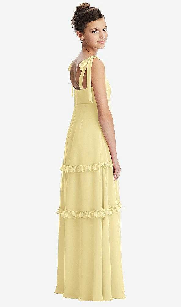 Back View - Pale Yellow Tie-Shoulder Juniors Dress with Tiered Ruffle Skirt