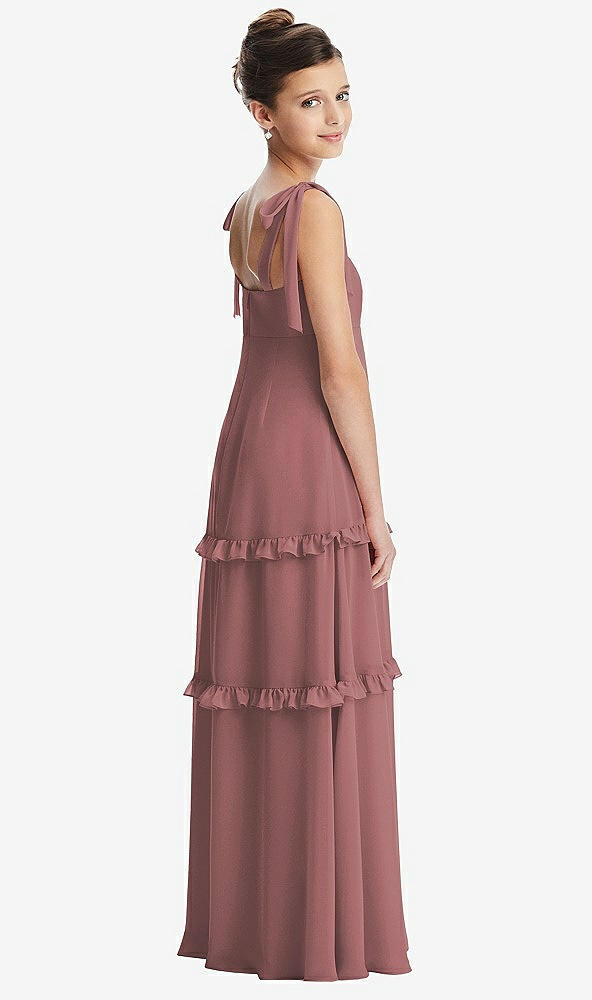 Back View - Rosewood Tie-Shoulder Juniors Dress with Tiered Ruffle Skirt