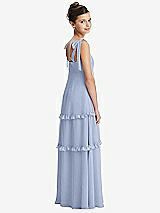 Rear View Thumbnail - Sky Blue Tie-Shoulder Juniors Dress with Tiered Ruffle Skirt