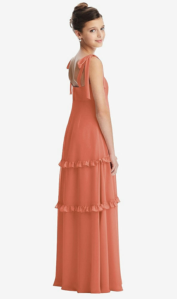 Back View - Terracotta Copper Tie-Shoulder Juniors Dress with Tiered Ruffle Skirt