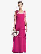 Front View Thumbnail - Think Pink Tie-Shoulder Juniors Dress with Tiered Ruffle Skirt