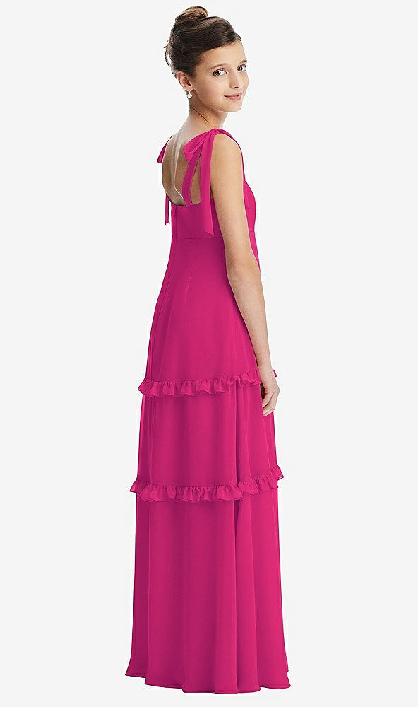 Back View - Think Pink Tie-Shoulder Juniors Dress with Tiered Ruffle Skirt