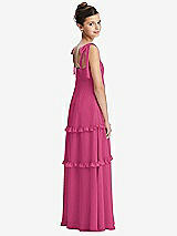 Rear View Thumbnail - Tea Rose Tie-Shoulder Juniors Dress with Tiered Ruffle Skirt