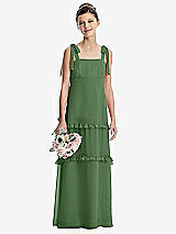 Front View Thumbnail - Vineyard Green Tie-Shoulder Juniors Dress with Tiered Ruffle Skirt
