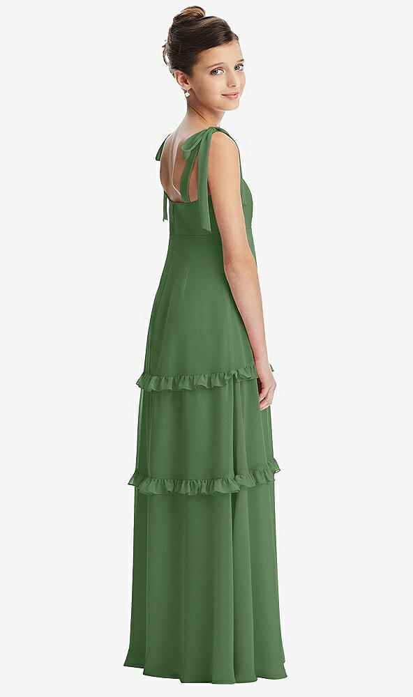 Back View - Vineyard Green Tie-Shoulder Juniors Dress with Tiered Ruffle Skirt