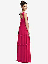 Rear View Thumbnail - Vivid Pink Tie-Shoulder Juniors Dress with Tiered Ruffle Skirt