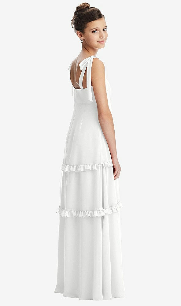 Back View - White Tie-Shoulder Juniors Dress with Tiered Ruffle Skirt