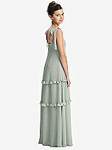 Rear View Thumbnail - Willow Green Tie-Shoulder Juniors Dress with Tiered Ruffle Skirt