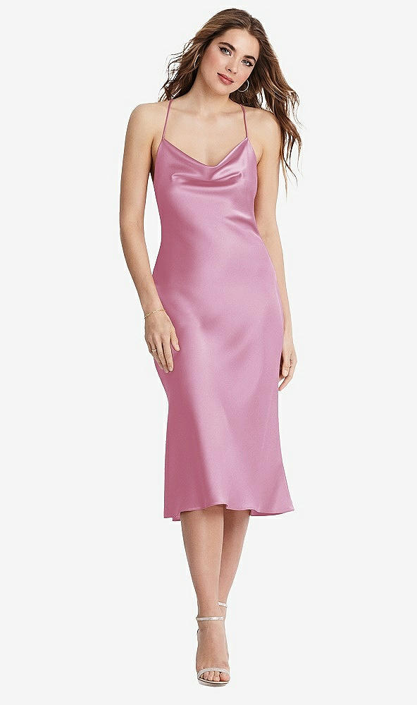 Front View - Powder Pink Cowl-Neck Convertible Midi Slip Dress - Piper