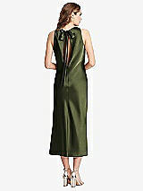 Rear View Thumbnail - Olive Green Tie Neck Cutout Midi Tank Dress - Lou