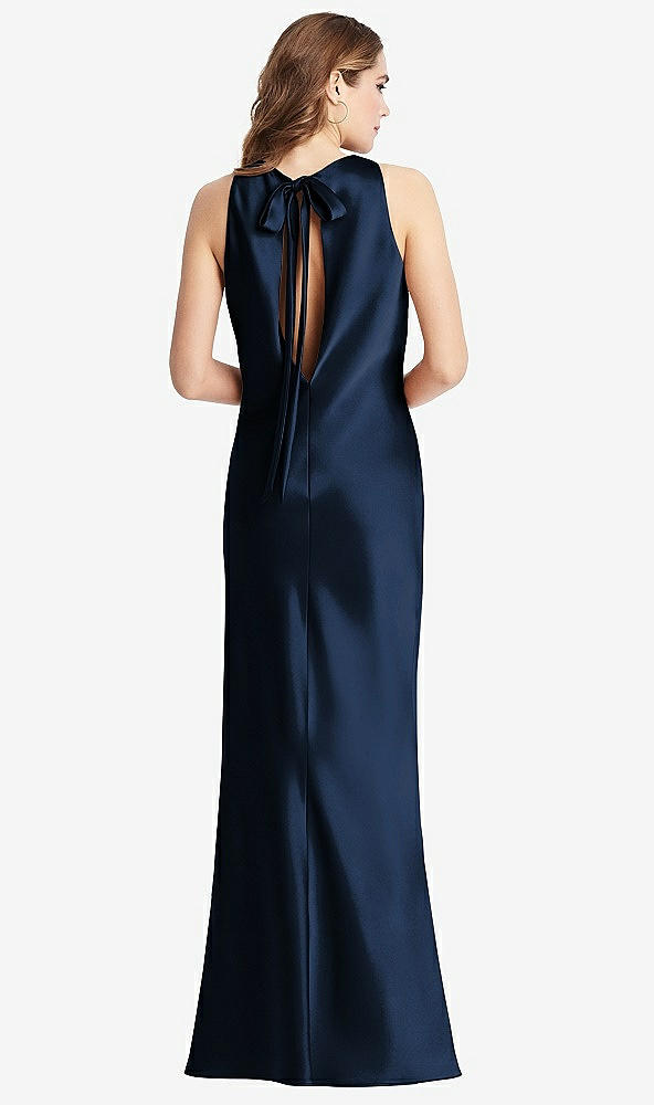 Front View - Midnight Navy Tie Neck Low Back Maxi Tank Dress - Marin