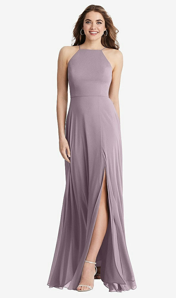 Front View - Lilac Dusk High Neck Chiffon Maxi Dress with Front Slit - Lela