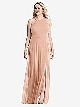 Alt View 1 Thumbnail - Pale Peach High Neck Chiffon Maxi Dress with Front Slit - Lela