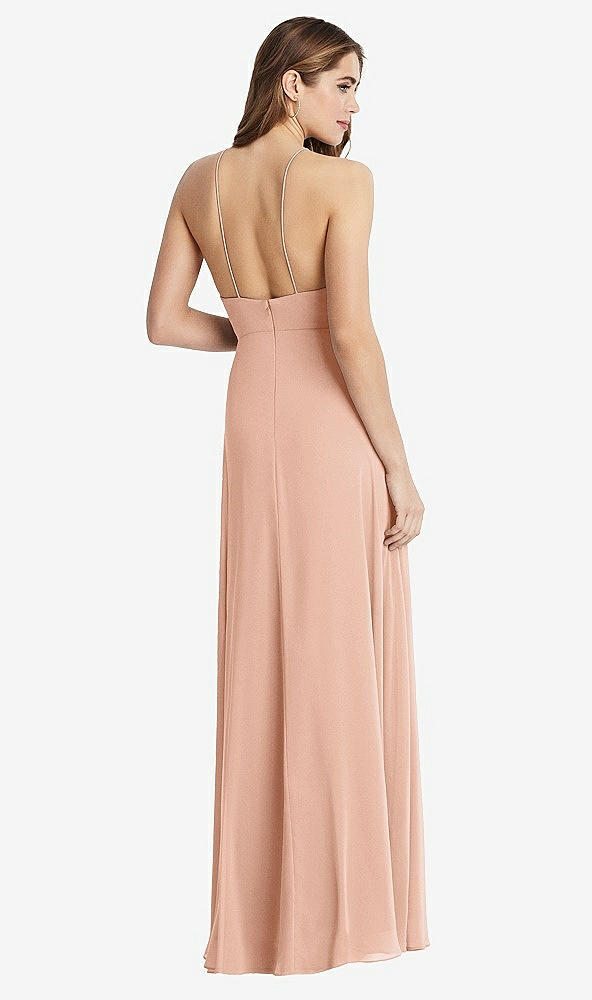 Back View - Pale Peach High Neck Chiffon Maxi Dress with Front Slit - Lela