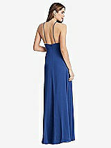 Rear View Thumbnail - Classic Blue High Neck Chiffon Maxi Dress with Front Slit - Lela