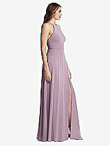 Side View Thumbnail - Suede Rose High Neck Chiffon Maxi Dress with Front Slit - Lela