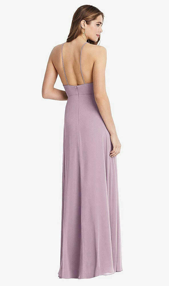 Back View - Suede Rose High Neck Chiffon Maxi Dress with Front Slit - Lela