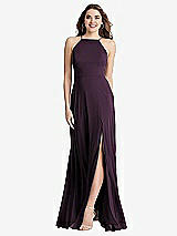 Front View Thumbnail - Aubergine High Neck Chiffon Maxi Dress with Front Slit - Lela