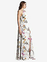 Side View Thumbnail - Butterfly Botanica Ivory High Neck Chiffon Maxi Dress with Front Slit - Lela