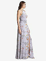Side View Thumbnail - Butterfly Botanica Silver Dove High Neck Chiffon Maxi Dress with Front Slit - Lela