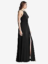 Side View Thumbnail - Black High Neck Chiffon Maxi Dress with Front Slit - Lela