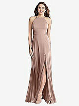 Front View Thumbnail - Bliss High Neck Chiffon Maxi Dress with Front Slit - Lela