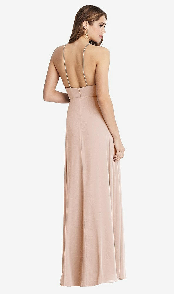 Back View - Cameo High Neck Chiffon Maxi Dress with Front Slit - Lela