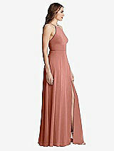 Side View Thumbnail - Desert Rose High Neck Chiffon Maxi Dress with Front Slit - Lela